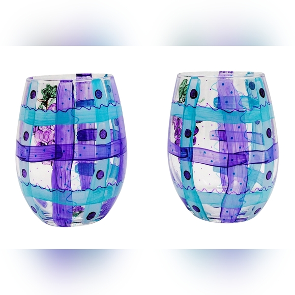 Hand Painted Clear Glass Grape Vine Stemless Wine Glasses 20 fl oz. - Picture 4 of 8